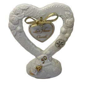 Enesco Musical 50th Anniversary Ceramic Heart Figurine With "Love Honor Cherish"